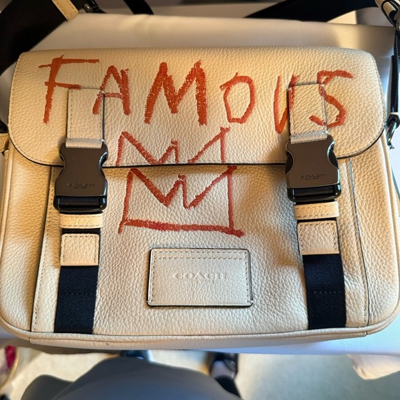 Coach X Jean Michel Basquiat Track Crossbody Pebble Leather C5425 Cream Black - Picture 4 of 16